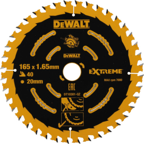 Диск пильний DeWALT EXTREME , 165 х 20, 40 z, ATB, 18 гр. (DT10301)