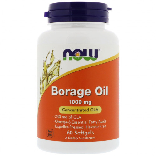 Трави Now Foods Олія огірника, Borage Oil, 1000 мг, 60 м'яких желатинових ка (NOW-01720)