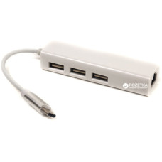 Концентратор USB 3.1 Type-C to 3 port USB 2.0 + Ethernet PowerPlant (CA910397)