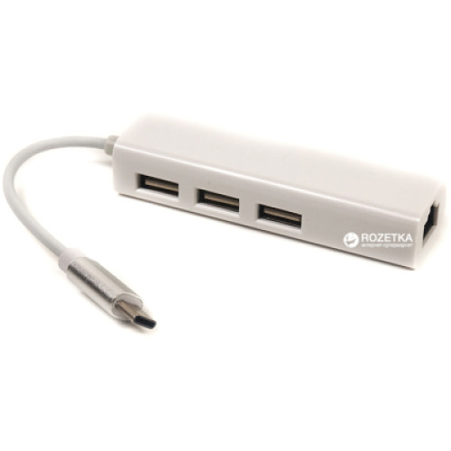 Концентратор USB 3.1 Type-C to 3 port USB 2.0 + Ethernet PowerPlant (CA910397)