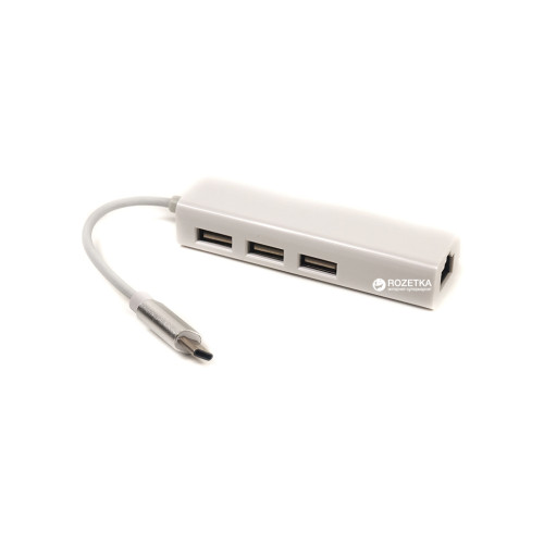 Концентратор USB 3.1 Type-C to 3 port USB 2.0 + Ethernet PowerPlant (CA910397)