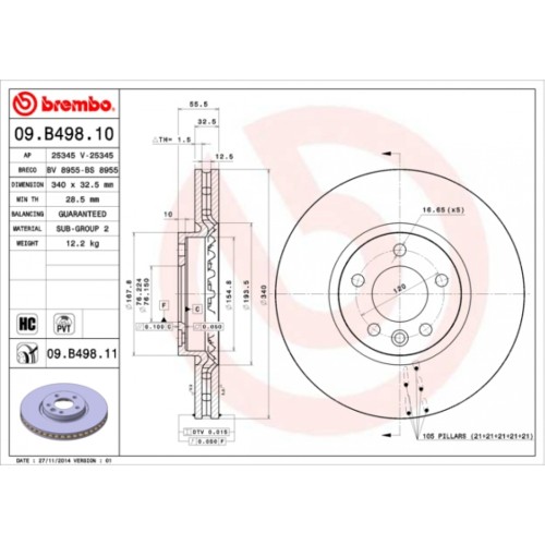 Гальмівний диск Brembo 09.B498.10