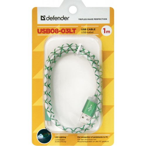 Дата кабель USB08-03LT USB - Micro USB, GreenLED backlight, 1m Defender (87557)