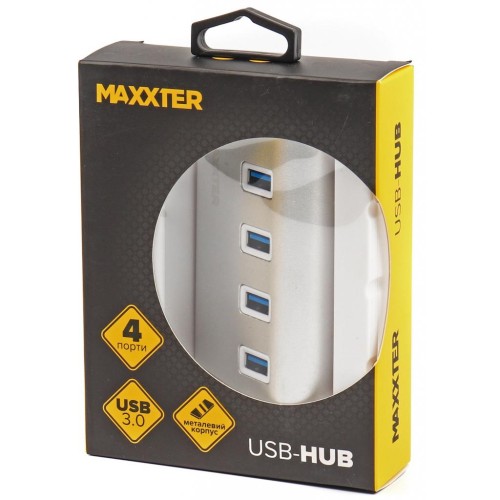 Концентратор Maxxter USB 3.0 Type-A 4 ports silver (HU3A-4P-01)