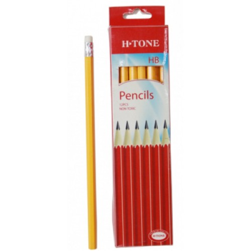 Олівець графітний H-Tone НВ, з гумкою, жовтий, уп. 12 шт (PENCIL-HT-JJ30105B)