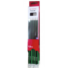 Олівець графітний H-Tone НВ, з гумкою, чорний із зеленим, уп. 12 шт (PENCIL-HT-JJ30128)