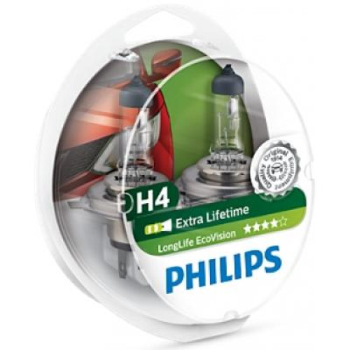 Автолампа Philips H4 LongLife EcoVision, 2шт (12342LLECOS2)