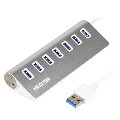 Концентратор Maxxter USB 3.0 Type-A 7 ports silver (HU3A-7P-01)