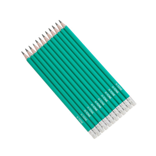 Олівець графітний H-Tone НВ, пластиковий, з гумкою, зелений, 12 шт (PENCIL-HT-JJ30104)
