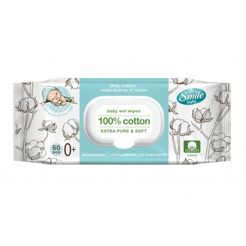 Дитячі вологі серветки Smile baby 100 cotton 50 шт. (42116700)