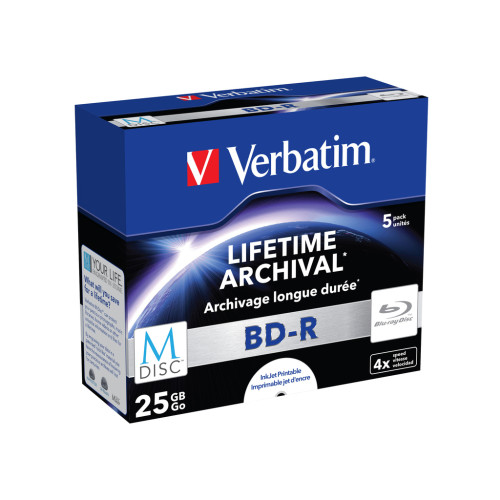 Диск BD Verbatim 25Gb 4x Jewel Case 5шт M-Disc Archival Media (43823)