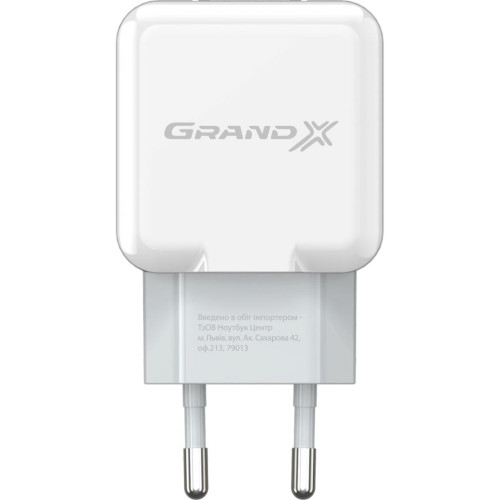 Зарядний пристрій Grand-X 5V 2.1A White (CH-03W)