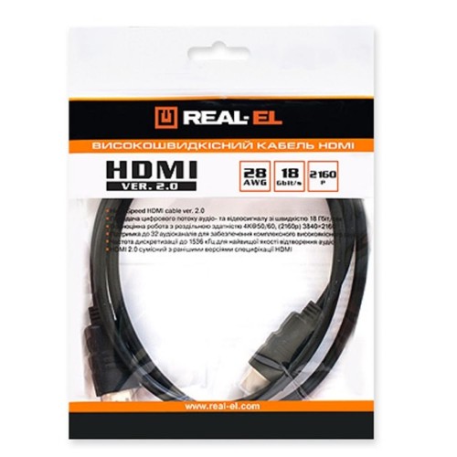 Кабель мультимедійний HDMI to HDMI 4.0m black REAL-EL (EL123500019)