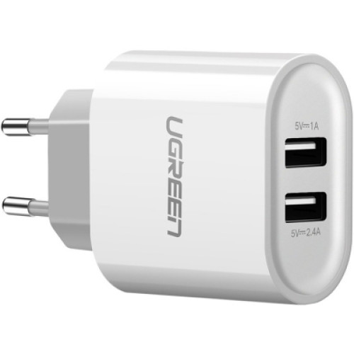 Зарядний пристрій Ugreen CD104 2xUSB 3.4A Charger (White) (20384)