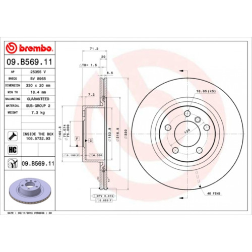 Гальмівний диск Brembo 09.B569.11