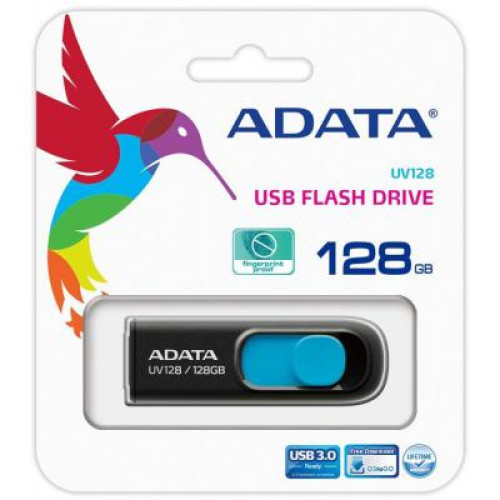 USB флеш накопичувач ADATA 128GB UV128 Black/Blue USB 3.1 (AUV128-128G-RBE)