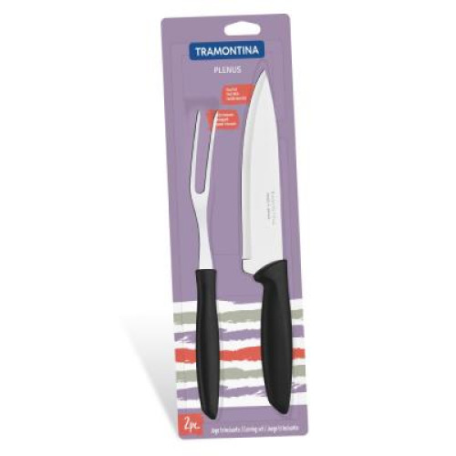 Набір ножів Tramontina Plenus 2 предмета (нож 178мм + вилка) Black (23498/010)