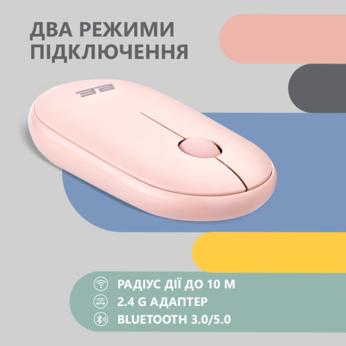 Мишка 2E MF300 Silent Wireless/Bluetooth Mallow Pink (2E-MF300WPN)