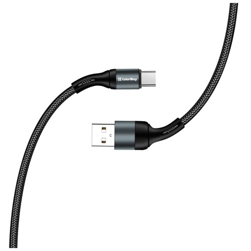 Дата кабель USB 2.0 AM to Type-C 1.0m nylon black ColorWay (CW-CBUC045-BK)