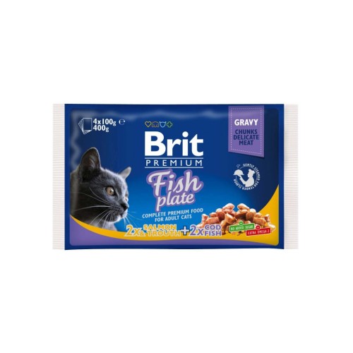 Вологий корм для кішок Brit Premium Cat рибна тарілка 4 шт по 100 г (8595602506248)