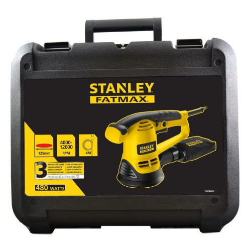 Шліфувальна машина Stanley FatMax, 480W, 4000-12000 об/хв, диск 125 мм, 3,9 кг, кейс (FME440K)