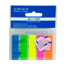 Стікер-закладка BUROMAX Plastic bookmarks 45x12mm, 5х20шт, rectangles, neon colors (BM.2301-98)