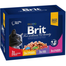 Вологий корм для кішок Brit Premium Cat сімейна тарілка асорті 4 смаки 100 г х 12 шт (8595602506255)