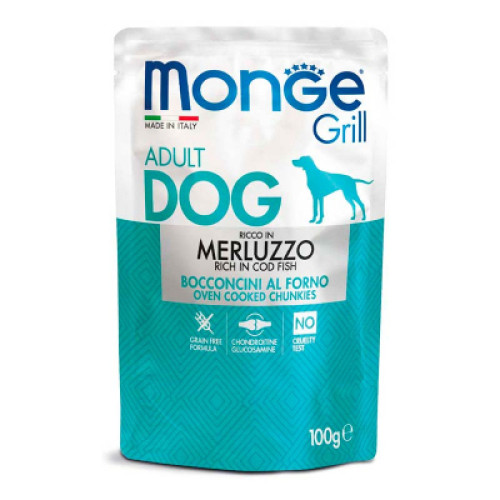 Вологий корм для собак Monge Dog Grill з тріскою 100 г (8009470013130)