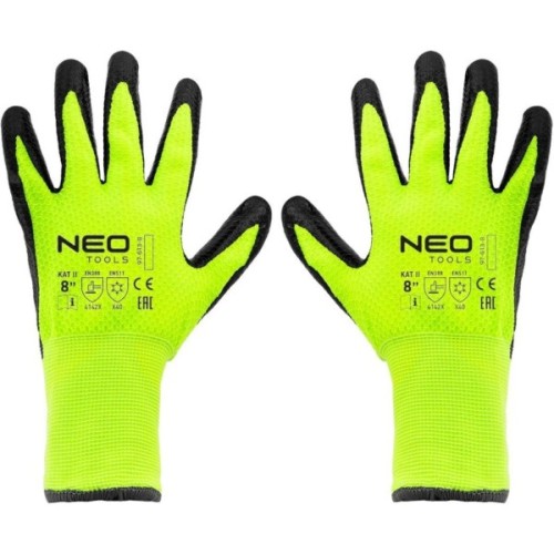 Захисні рукавиці Neo Tools утеплені, латексне покриття, поліестер, р.8, зелено чорні (97-613-8)