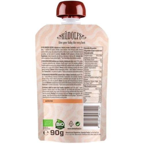 Дитяче пюре Rudolfs органічне морква 4+, 90 г (4751017943120)