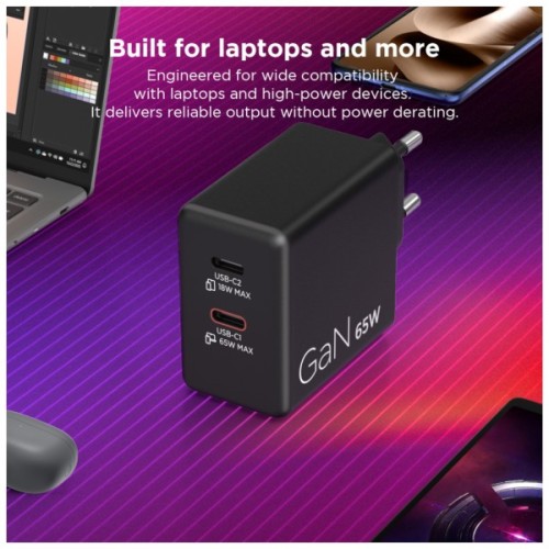 Блок живлення до ноутбуку Lenovo Dual USB-C 65W GaN Charger (40AW065BEU)