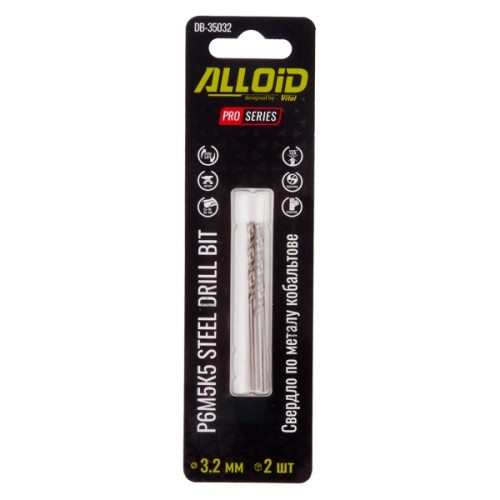 Свердло Alloid Pro, по металу, кобальтове, 3.2мм, Р6М5К5, 2шт. (DB-35032)