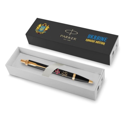 Ручка кулькова Parker IM 17 ARMY Black GT BP Емблема ЗСУ + Тризуб ЗСУ золото (22032_W1015u)