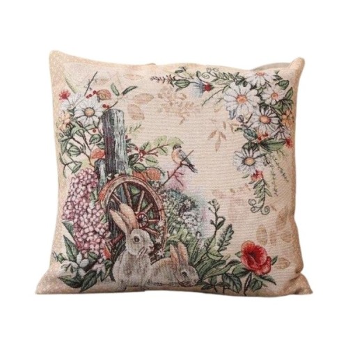 Подушка Прованс гобеленова декоративна Alicia колесо та кролики 45х45 см (021821)