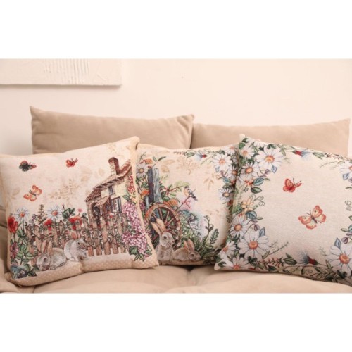 Подушка Прованс гобеленова декоративна Alicia колесо та кролики 45х45 см (021821)