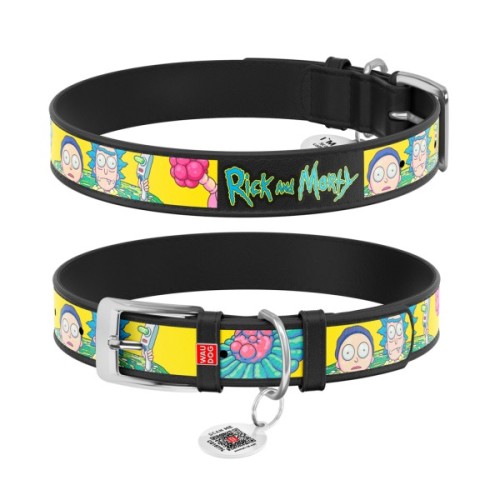 Нашийник для тварин WAUDOG Design з QR паспортом "Рік та Морті 1" Ш 35 мм Д 46-59 см чорний (3606-0280-01)