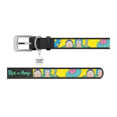 Нашийник для тварин WAUDOG Design з QR паспортом "Рік та Морті 1" Ш 35 мм Д 46-59 см чорний (3606-0280-01)