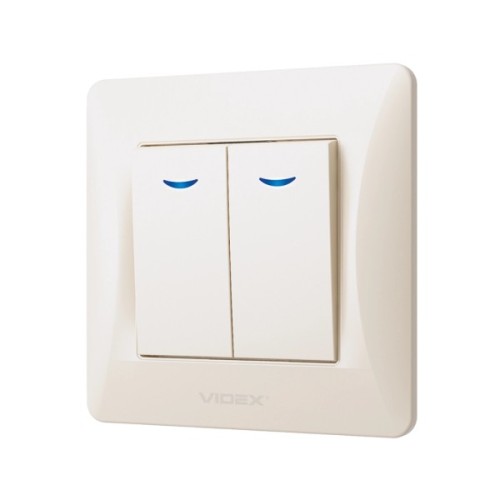 Вимикач Videx BINERA 2кл з підсвічуванням кремовий (VF-BNSW2L-CR)