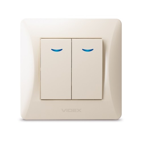 Вимикач Videx BINERA 2кл з підсвічуванням кремовий (VF-BNSW2L-CR)