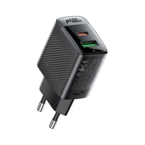 Зарядний пристрій Acefast 2xUSB 30W (USB-C+USB-A) Gan A98 Black (6974316283263)