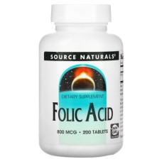 Вітамін Source Naturals Фолієва кислота, 800 мкг, Folic Acid, 200 таблеток (SN1327)
