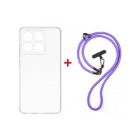 Чохол до мобільного телефона Dengos Case + Cross-body Strap Motorola G17/G17 Power Clear+Purple (DG-KM-CCRB-32)