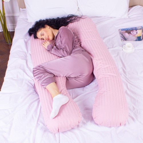 Подушка MirSon для вагітних і відпочинку Satin Stripe №8026 U-подібна Pink (2200006178644)
