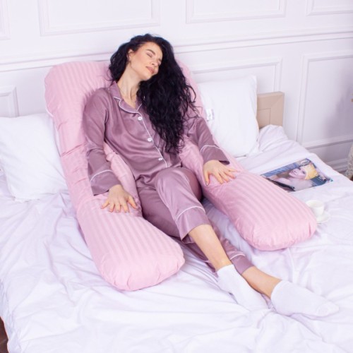 Подушка MirSon для вагітних і відпочинку Satin Stripe №8026 U-подібна Pink (2200006178644)