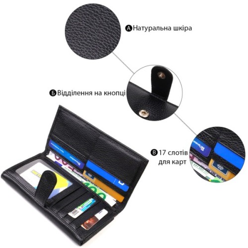 Портмоне Canpellini Унісекс з натуральної шкіри Чорне (21856)