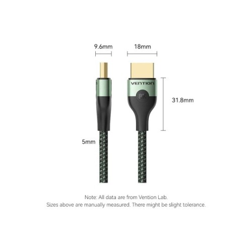 Кабель мультимедійний HDMI M to HDMI M 1.5m 8K60Hz ultra thin cotton braided green Vention (ALOGG)