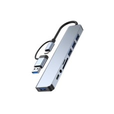 Концентратор Dynamode USB-C/A 8-in-1 1xUSB-C + 1xUSB 3.0 + 3xUSB 2.0 + 3.5mm audio + SD/TF silver (BYL-2218TU)