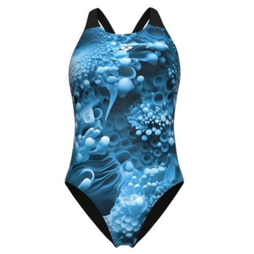 Купальник Arena Blue Flowers Swimsuit V Back 009027-850 синій, чорний 38 (3468337506430)