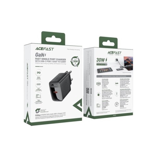 Зарядний пристрій Acefast A102 USB-C PD30W GaN Black (6974316283287)