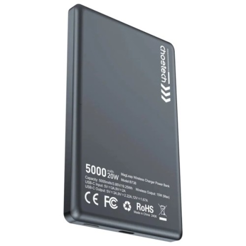 Батарея універсальна Choetech Magnetic Wireless 5000mAh, 20W, PD, Qi-15W, Black (B738-CCBK)